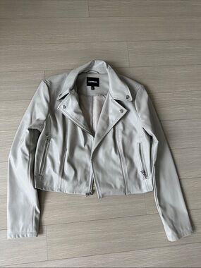 Express Women's Pale Gray Asymmetrical Zip Leather Moto Jacket